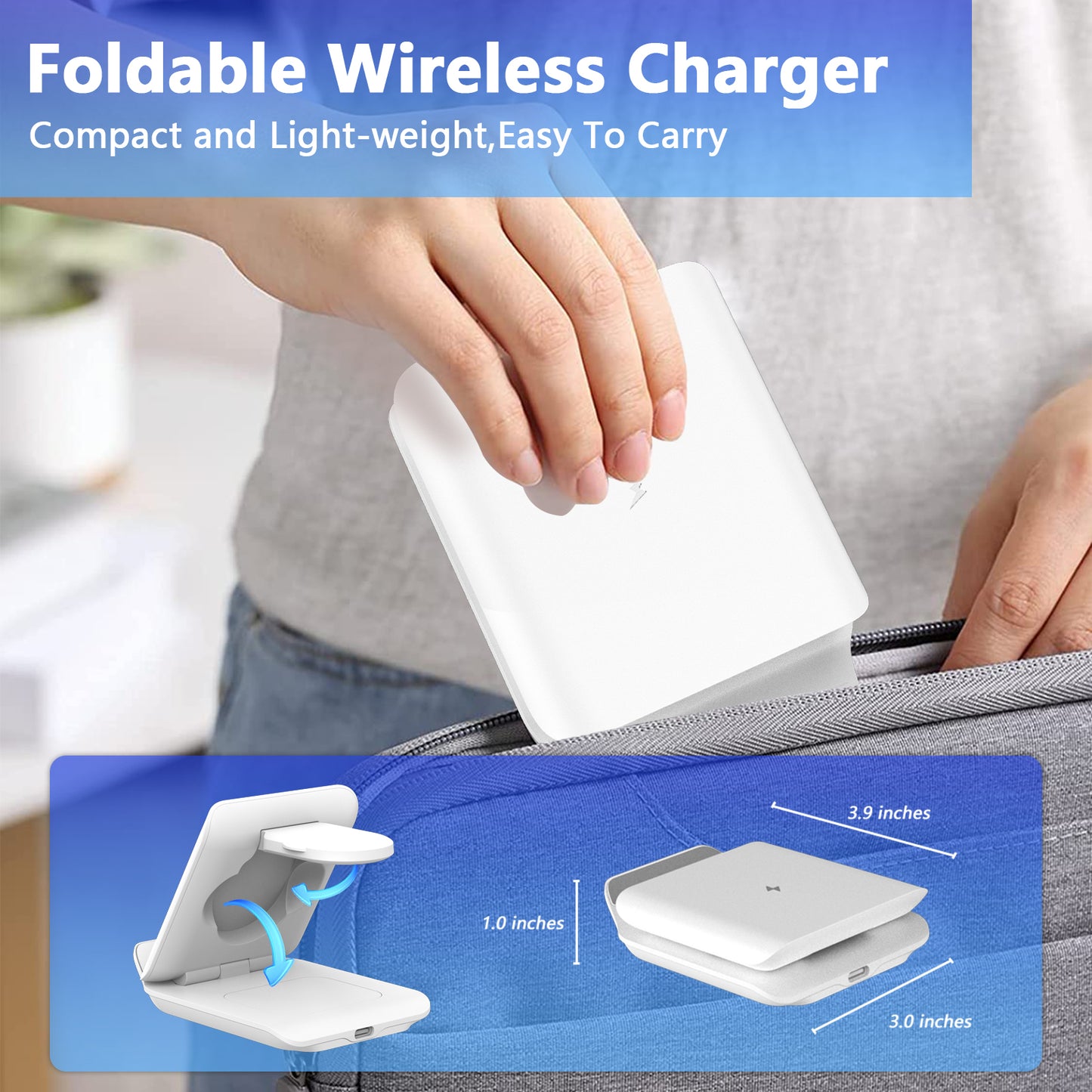 DT-X7D Samsung Galaxy Z Flip Wireless Charger-2 in 1 Foldable Travel Charging Station, Portable Fast Charger Stand for Samsung Galaxy Z Flip 6/5/4/3,Galaxy S24 Series, Razr+, Galaxy Watch 6/5/4, White, Black