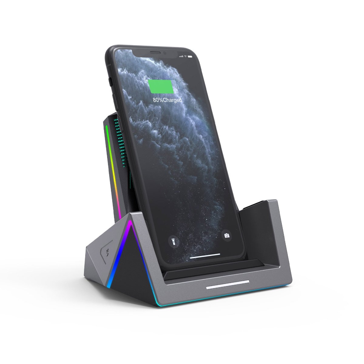 RGBTRON DT-G1 PLUS Wireless Charger 3 in 1 Wireless Charging Station Qi Fast Charger Stand for iPhone 13/12/11/Pro/Max/XR/XS/XS Max/X /8/8 Plus, Apple Watch, Airpods 2/Pro, Samsung Galaxy Phone with RGB Lighting, Black