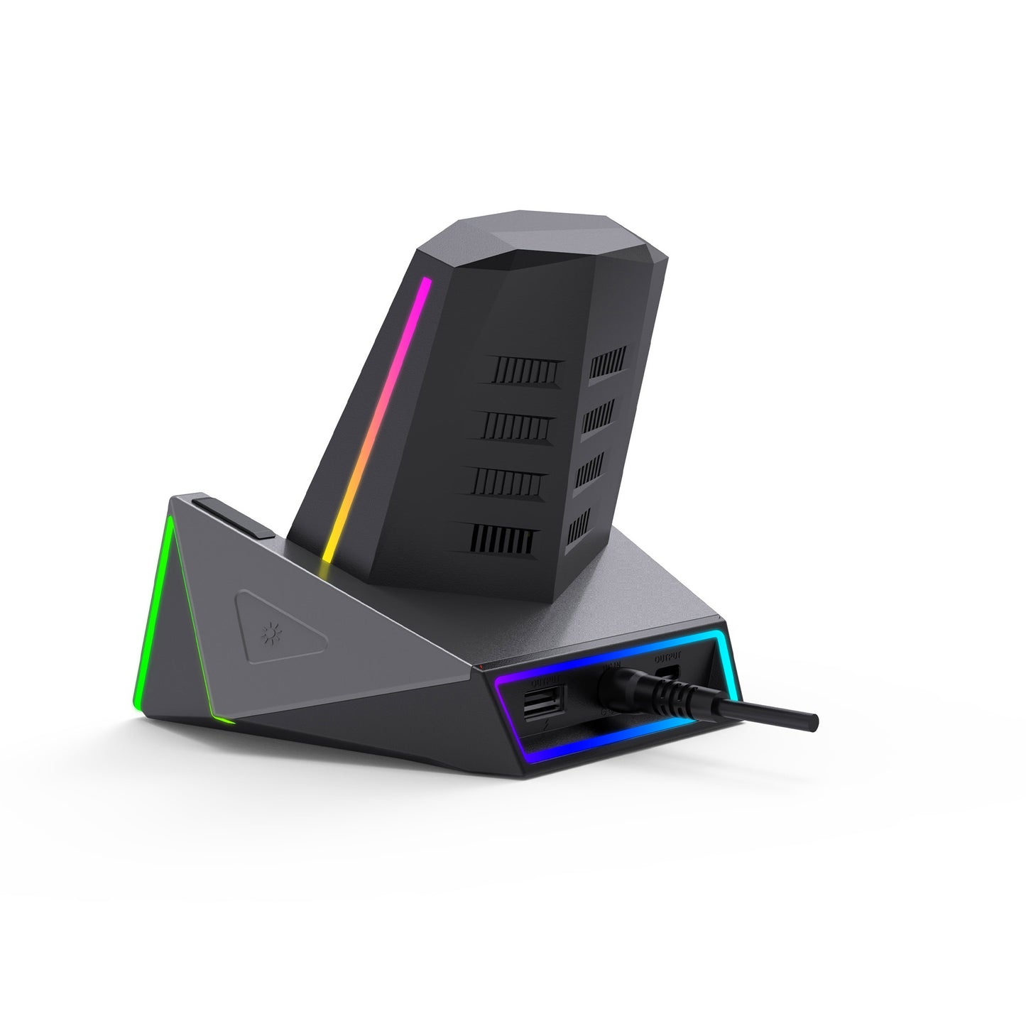 Wireless Charging Stand with RGB Lighting, RGBTRON DT-G1 PLUS Upgraded 3 in 1 Charging Station, Qi-Certified 15W Fast Wireless Charger Dock Compatible with iPhone 13/11 Series, AirPods, Apple Watch SE/6/5/4/3/2(Black)