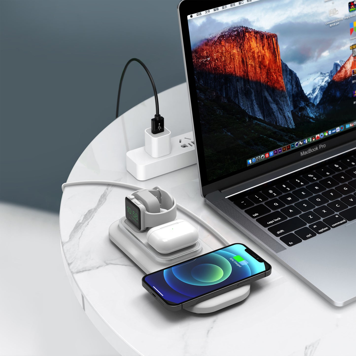 RGBTRON DT-X3 3 in 1 Wireless Charging Pad Qi-Certified 15W10W7.5W Fast Wireless Charger Compatible with Apple AirPod iPhone 121111 ProXsXRX88Plus Samsung Smartphone - White, Black