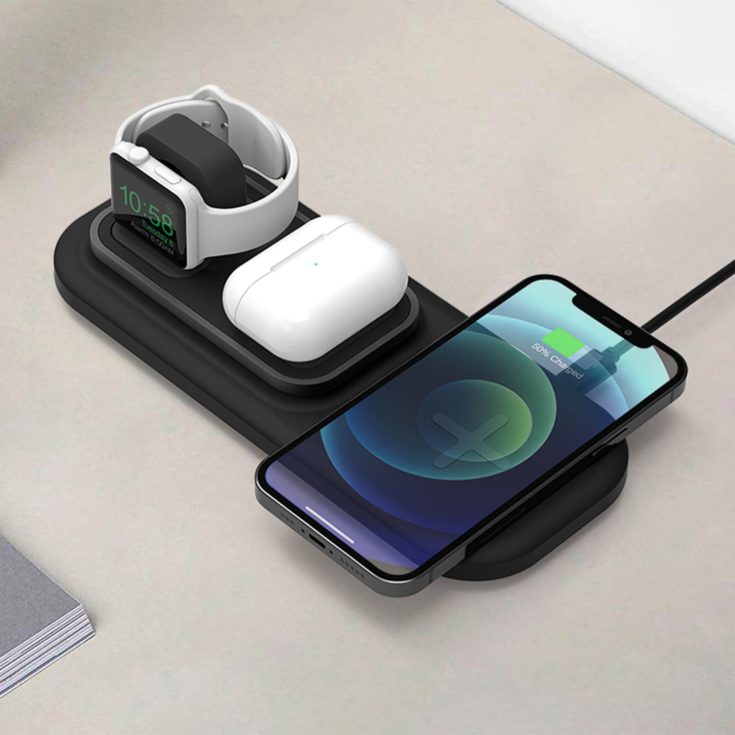 RGBTRON DT-X3 Wireless Charger, 3 in 1 Wireless Charging Station for All iWatch and AirPods Series, Detachable Wireless Charging Stand for iPhone131211 Pro MaxXXSXR8Plus