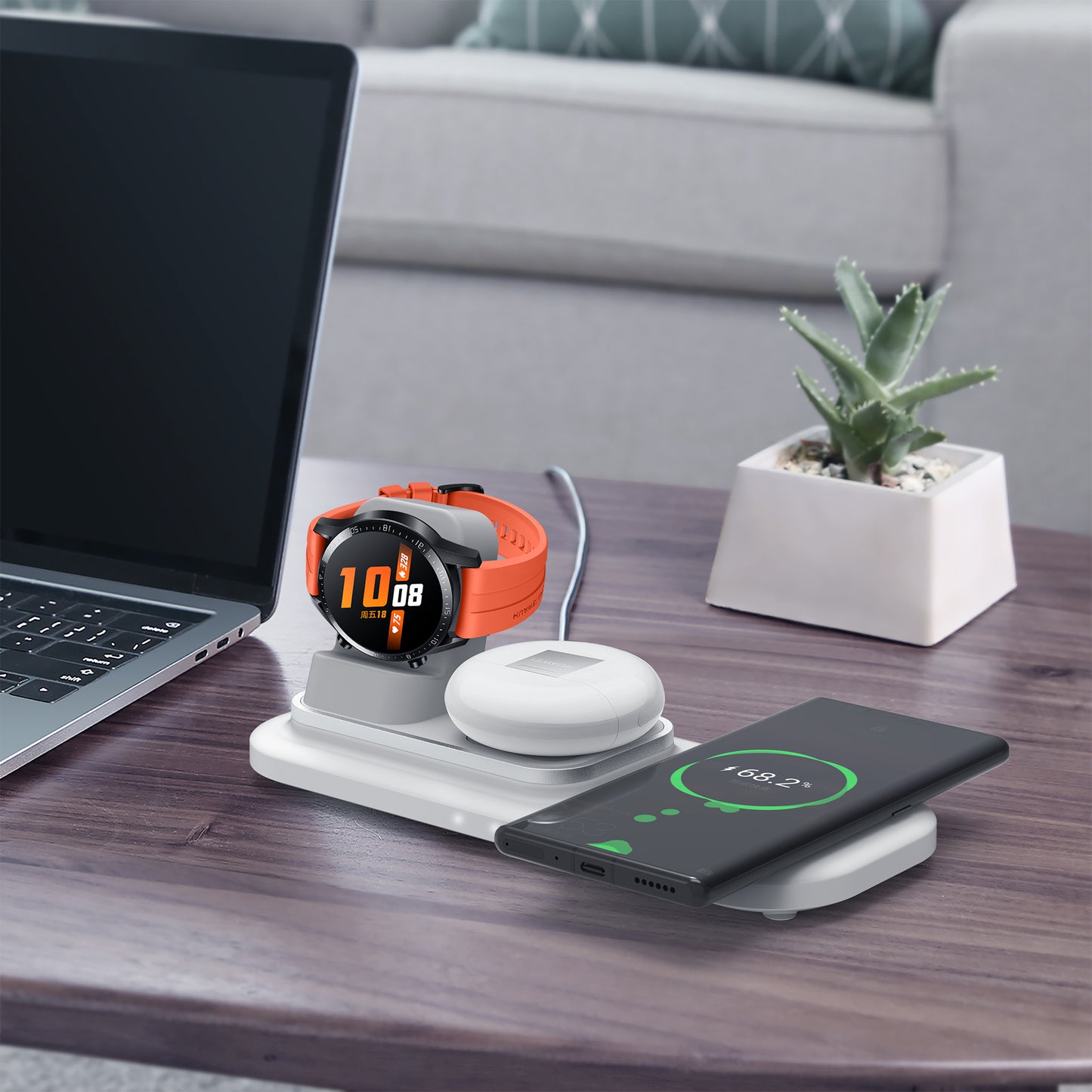 RGBTRON DT-X3 3 in 1 Wireless Charging Stand - 7.5W Wireless Charging Stand for iPhone, AirPods ProAirPods, and Apple Watch - Black, White