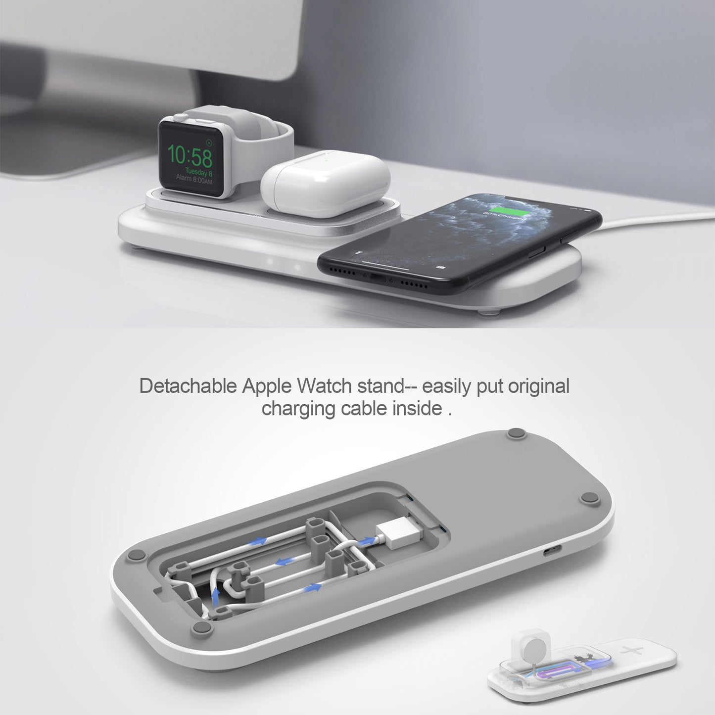 RGBTRON DT-X3 Wireless Charger 3 in 1, PowerWave Pad Qi-Certified 10W Max for iPhone 12, 12 Mini, 12 Pro Max, SE 2020, 11, 11 Pro, AirPods, Galaxy S20 (No AC Adapter)