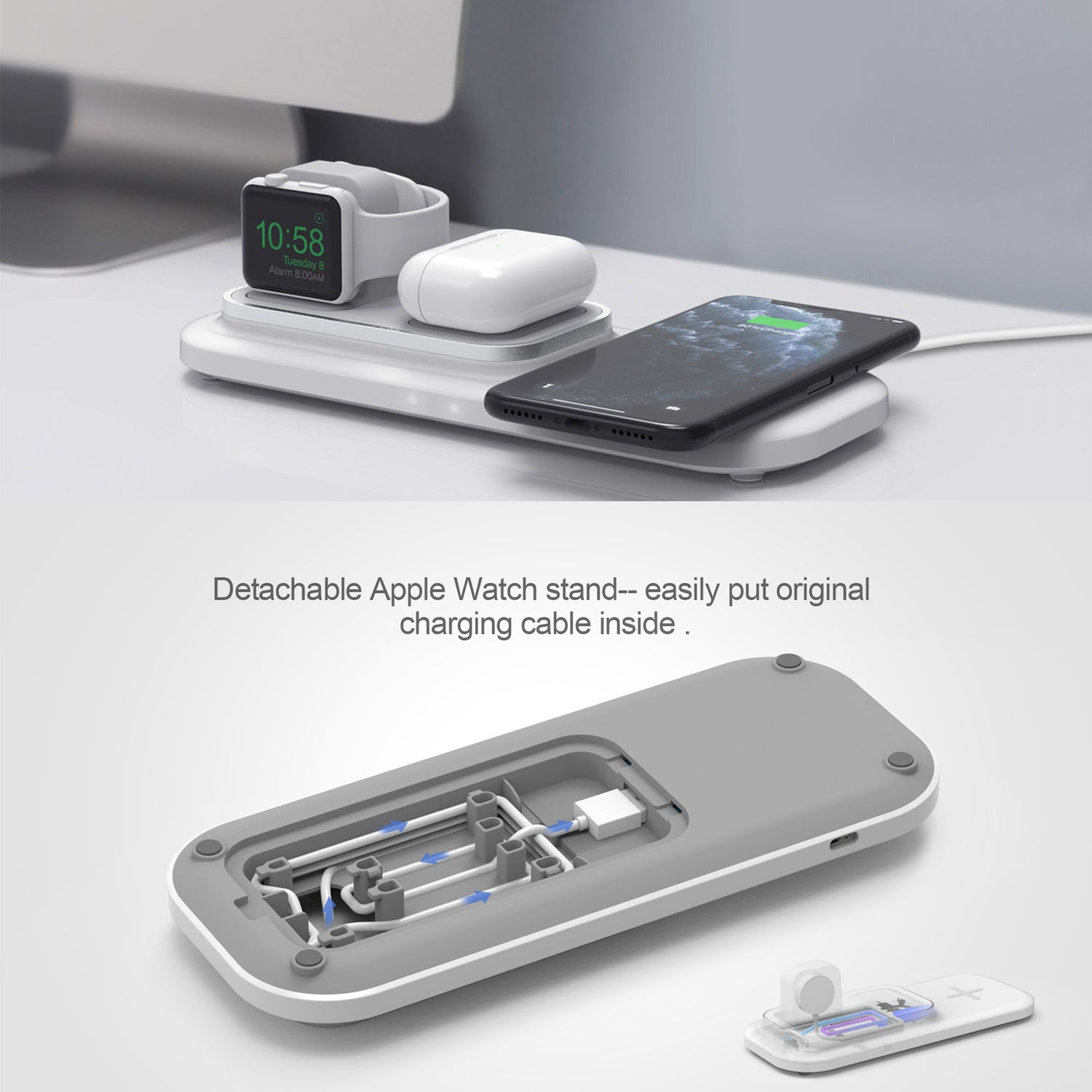 RGBTRON DT-X3 Wireless Charger 3 in 1, PowerWave Pad Qi-Certified 10W Max for iPhone 12, 12 Mini, 12 Pro Max, SE 2020, 11, 11 Pro, AirPods, Galaxy S20 (No AC Adapter)