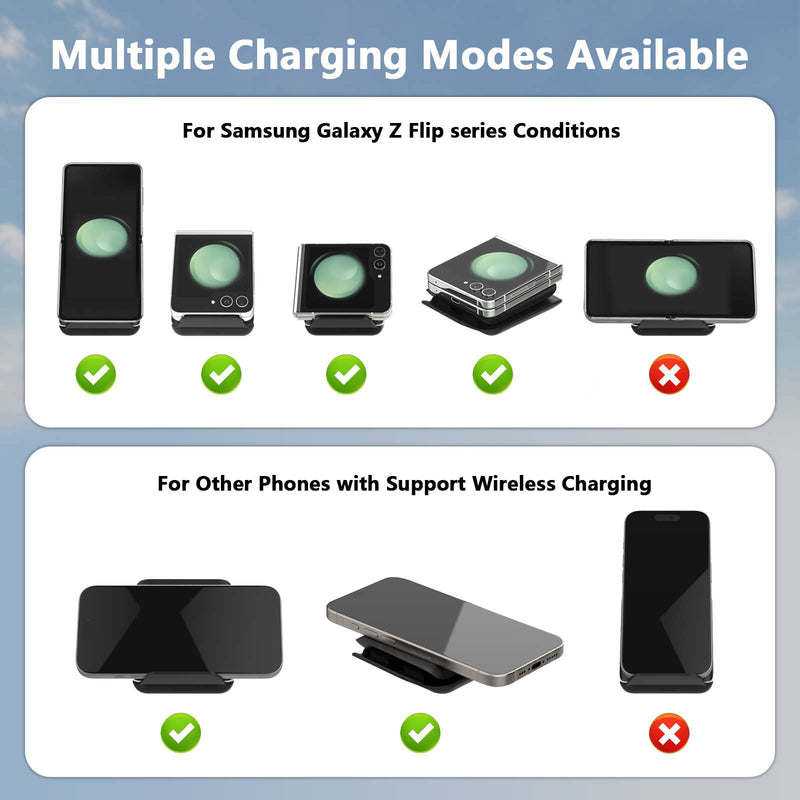 DT-X7 Foldable Wireless Charger for Samsung Galaxy Z Flip, Portable Travel Wireless Charging Stand, 15W Fast Wireless Charger Station for Galaxy Z Flip5/4/3, Razr+ (20W Adapter Included), Black