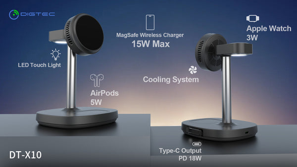 DT-X10 All-in-one Semiconductor Wireless Charging Station Qi2 15W Cooling Charger