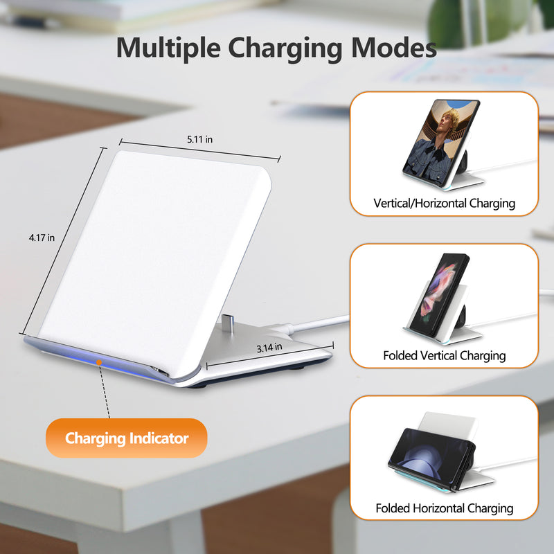 DT-X8 Wireless Charger Stand for Samsung Galaxy Z Fold/Pixel 9 Pro Fold, 2 in 1 Fast Wireless Charging Station for Galaxy Z Fold 6/5/4/3, 3-Coils Charging Stand for Galaxy Buds, White,Black (20W Adapter Included)