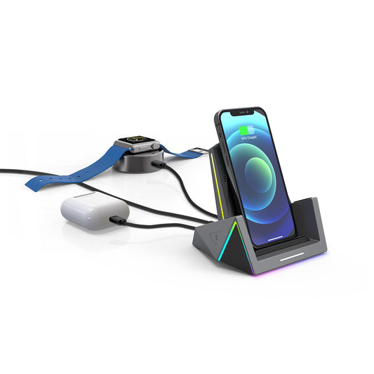 RGBTRON DT-G1 Plus - 33W Fast Wireless Charger, 3 in 1 RGB Lighting Gaming Wireless Charging Station for iPhone/Samsung/Other Qi enabled Devices