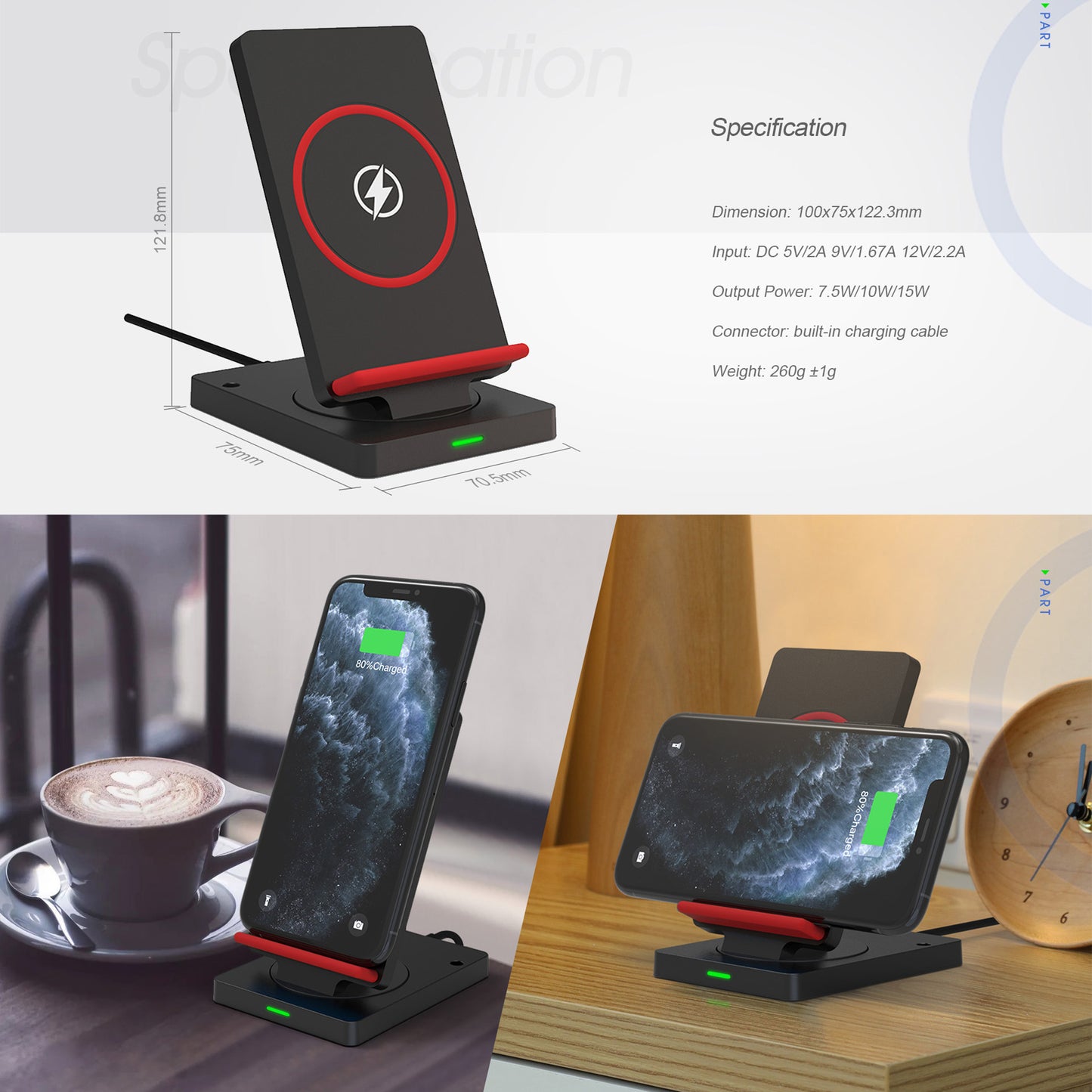 RGBTRON DT-G2 Wireless Charger, 15W Fast Qi Wireless Charging Station Compatible with iPhone 131212 Pro Max12 Mini11XRX8 Plus, Samsung Galaxy S21S20 UltraS10S9Note 10, Pixel 54 XL , rotatable, customizable