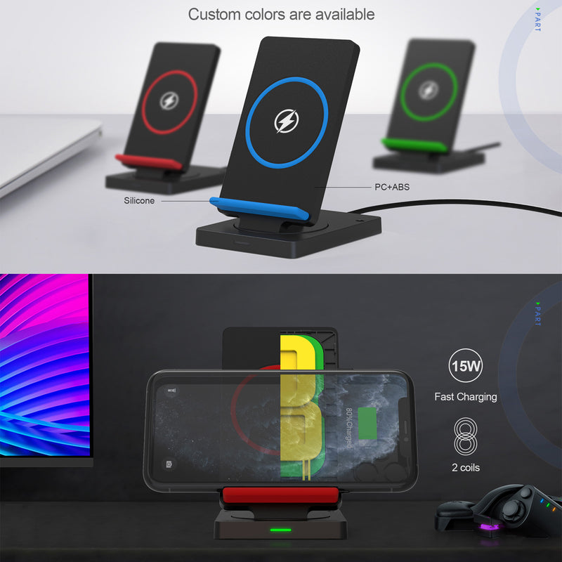 RGBTRON DT-G2 Wireless Charger, 15W Max Qi-Certified Wireless Charging Stand with Quick Adapter,Compatible with iPhone 1313 Pro13 Mini13 Pro Max12SE 202011 Pro Max, Galaxy S21S20Note 10 PlusS10S9， rotatable， customizabl
