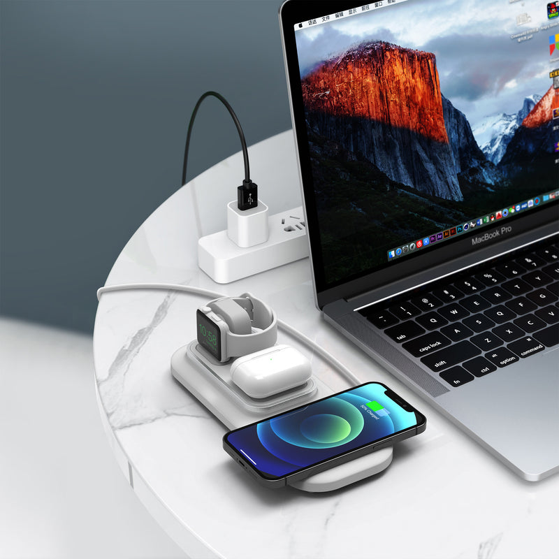RGBTRON DT-X3 3 in 1 Wireless Charging Pad Qi-Certified 15W10W7.5W Fast Wireless Charger Compatible with Apple AirPod iPhone 121111 ProXsXRX88Plus Samsung Smartphone - White, Black