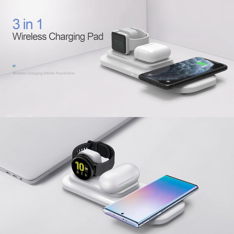 RGBTRON DT-X3 Wireless Charger 3 in 1, PowerWave Pad, Qi-Certified Compatible iPhone 12, 12 Mini, 12 Pro Max, 11, 11 Pro, 11 Pro Max, Xs Max, XR, 10W for Galaxy S20 S10 S9, Note 10 (No AC Adapter)