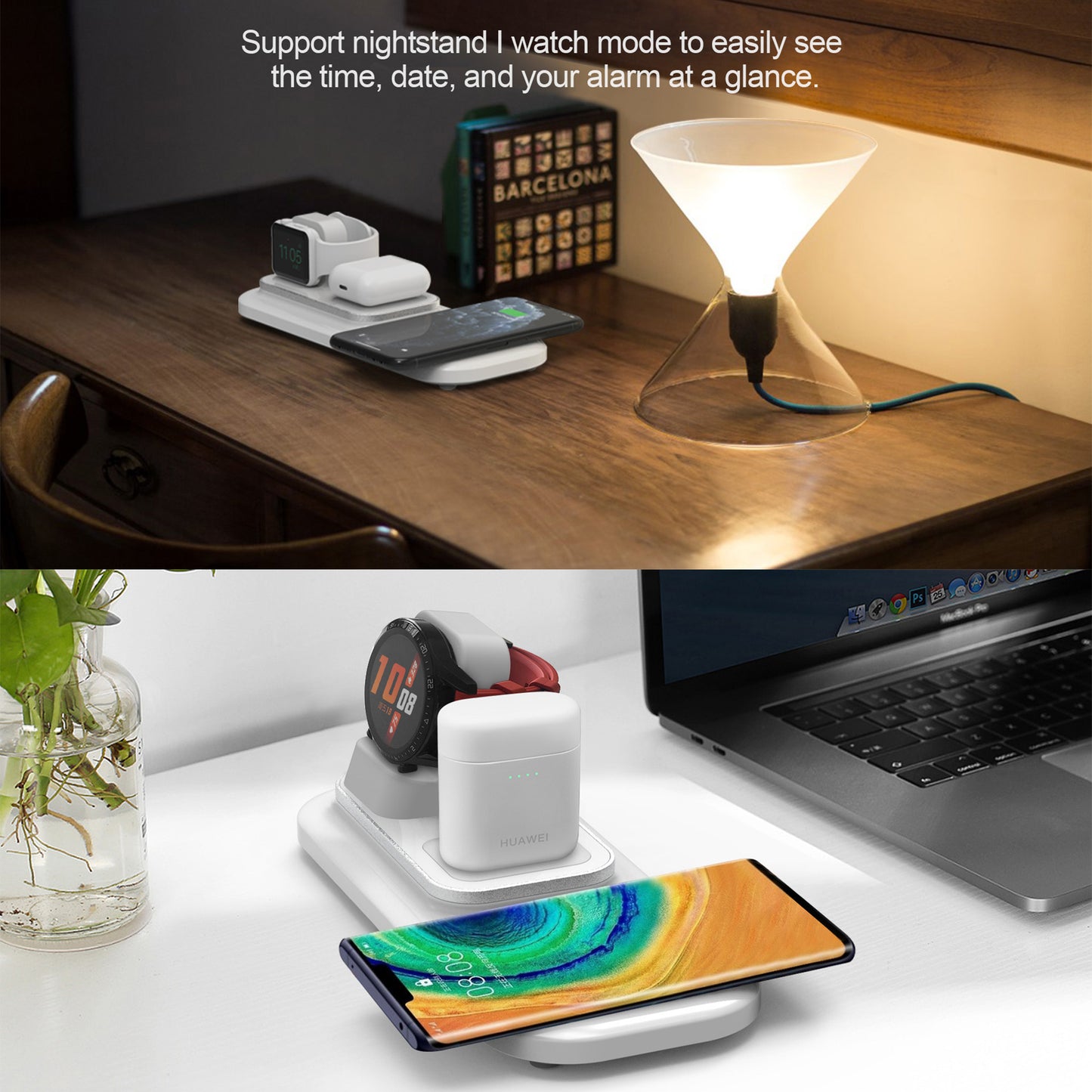 Wireless Charger, RGBTRON DT-X3 15W Max 3 in 1 Fast Wireless Charging Station Compatible with Apple Watch 123456SEAirPods2AriPods ProiPhone 111212 Pro11proXXRXs Max8Galaxy Note 10 (Black, White)