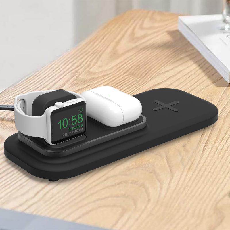 RGBTRON DT-X3 Wireless Charging Station 3 in 1 Wireless Charging Station,Wireless Charging Pad for iPhone 1211 Pro MaxXXs Max88 Plus, AirPods 2pro, iWatch Series, and Samsung Phones(White, Black)