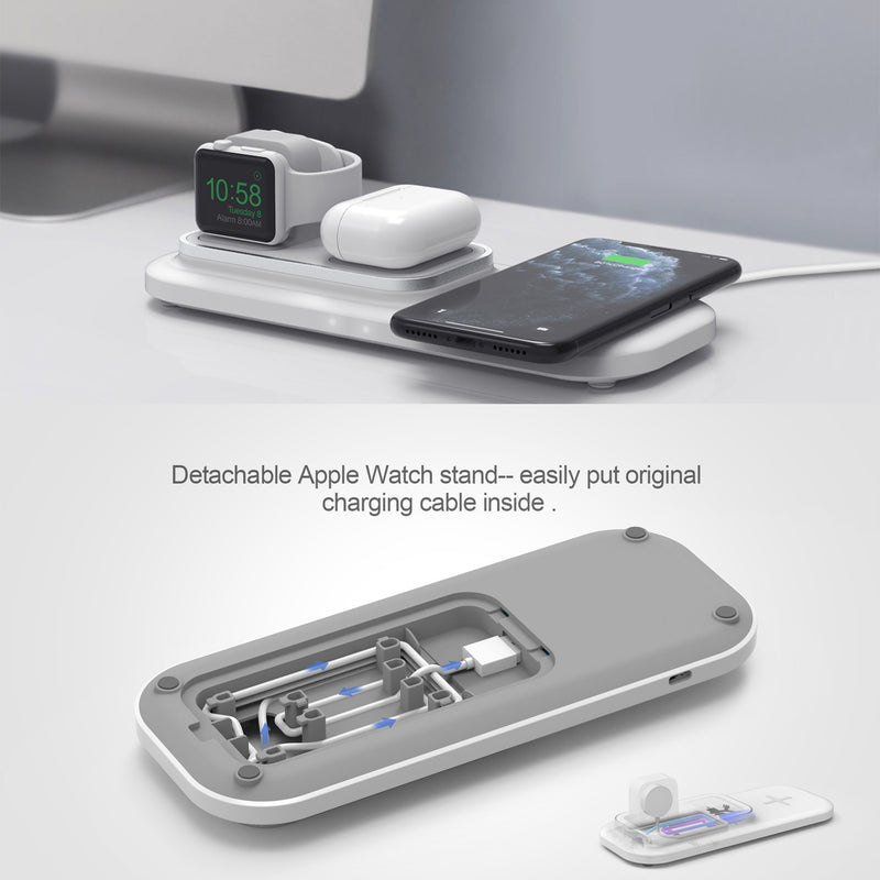 RGBTRON DT-X3 Wireless Charger 3 in 1, PowerWave Pad Qi-Certified 10W Max for iPhone 12, 12 Mini, 12 Pro Max, SE 2020, 11, 11 Pro, AirPods, Galaxy S20 (No AC Adapter)