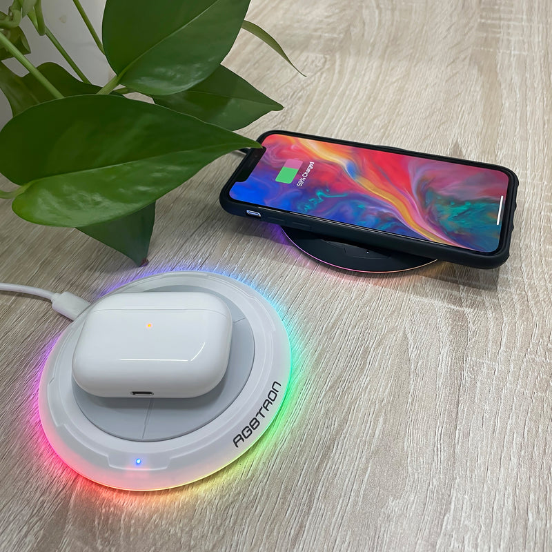 RGBTRON DT-G6 - 15W RGB Gaming Fast Wireless Charging Pad for All Qi enabled Cell Phones/Sumsang/iPhone/LG/Google Pixel (Black & White)